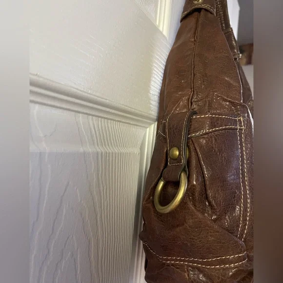 Kathy Van Zeeland Brown and Gold Shoulder Bag with Slouchy Silhouette - Picture 4 of 12